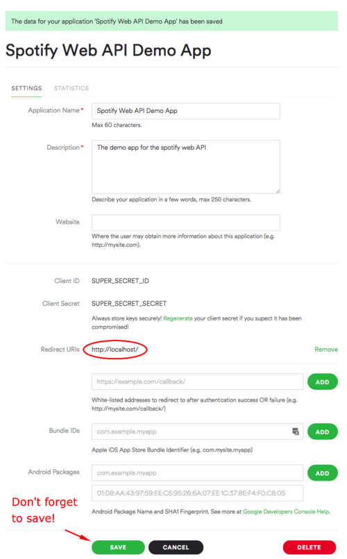 spotify application page